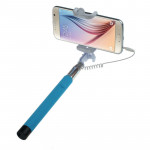 Wholesale Fold-able Wired Selfie Stick with Remote Small Clip (Blue)